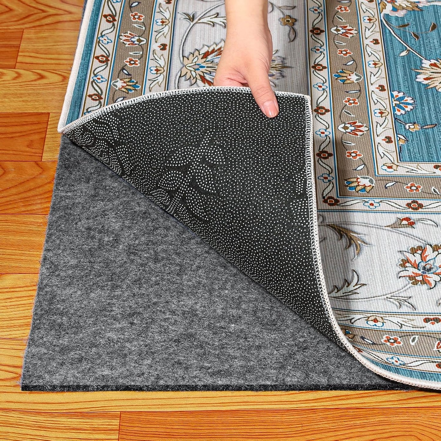 Waterproof Rug Pad 6x9 Ft, Under Area Carpet Padding, Non Slip Felt Rug Pads for Hardwood Floors, Protective Underlay Keeps Rugs in Place Without Wrinkles