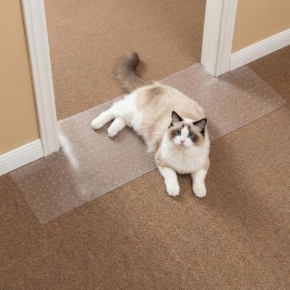 Carpet Protector, Clear PVC Doorway Mat for Cats & Dogs | Heavy-duty Anti-scratch Threshold Guard, Non-slip, Easy-trim, Recyclable PVC, Fits 27.5"-35.9" Doors, Stops Pet Claw Damage
