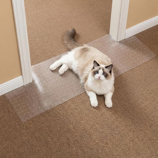 Carpet Protector, Clear PVC Doorway Mat for Cats & Dogs | Heavy-duty Anti-scratch Threshold Guard, Non-slip, Easy-trim, Recyclable PVC, Fits 27.5"-35.9" Doors, Stops Pet Claw Damage