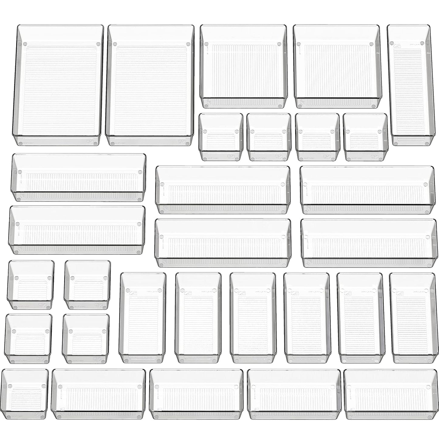 Simple Houseware 30 PCS Clear Plastic Drawer Organizers Set, 5-Size | for Makeup, Bathroom, Bedroom and Office