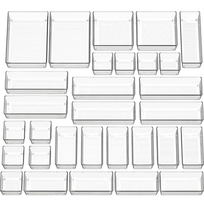 Simple Houseware 30 PCS Clear Plastic Drawer Organizers Set, 5-Size | for Makeup, Bathroom, Bedroom and Office
