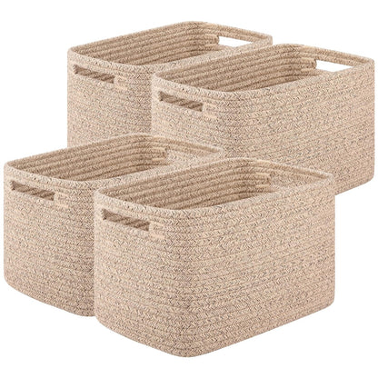 OIASKET 4Packs Natural Cotton Rope Storage Baskets for Organizing Toys, Clothes, Towels & Books, Soft Versatile Organizers for Shelves, Home Decorative Bins, 13''Lx9''Wx7.8''H, Brown