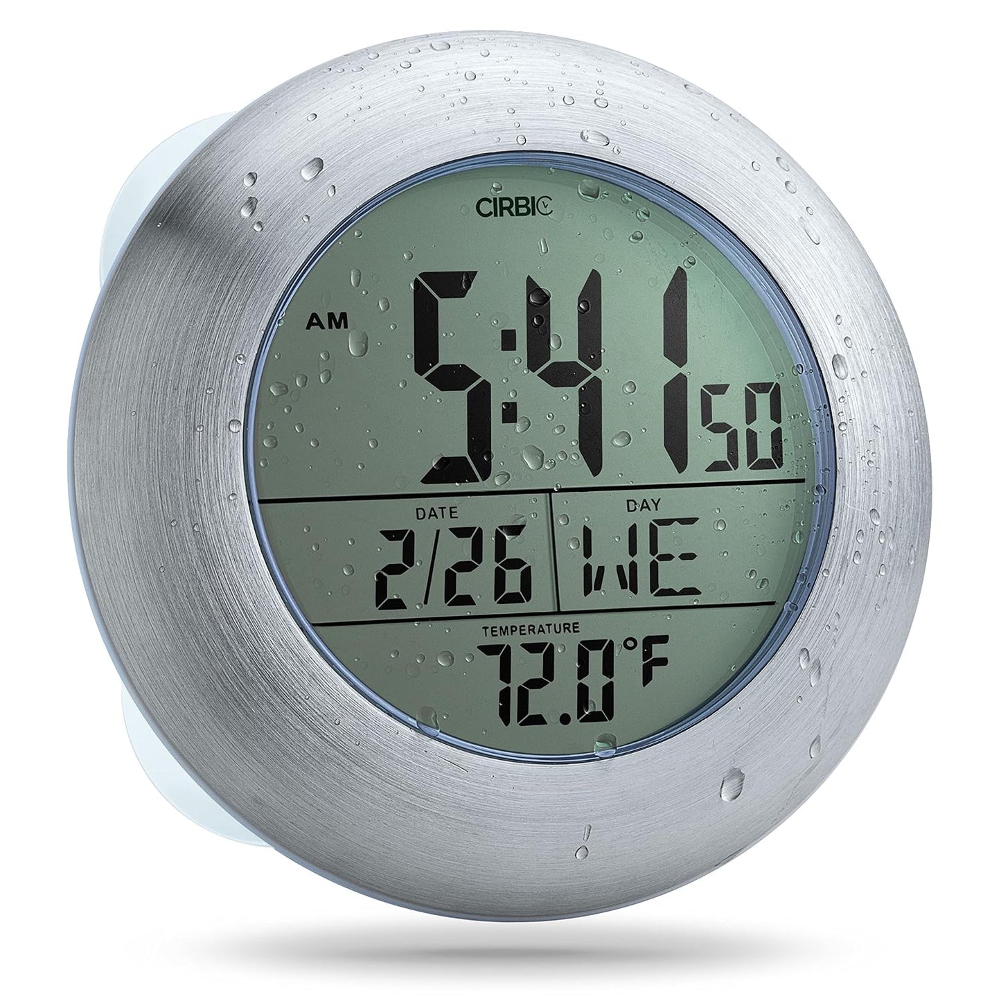 Extra Large Shower Clock with Suction Cups, Date and Temperature, Water Resistant Clock for Bathroom