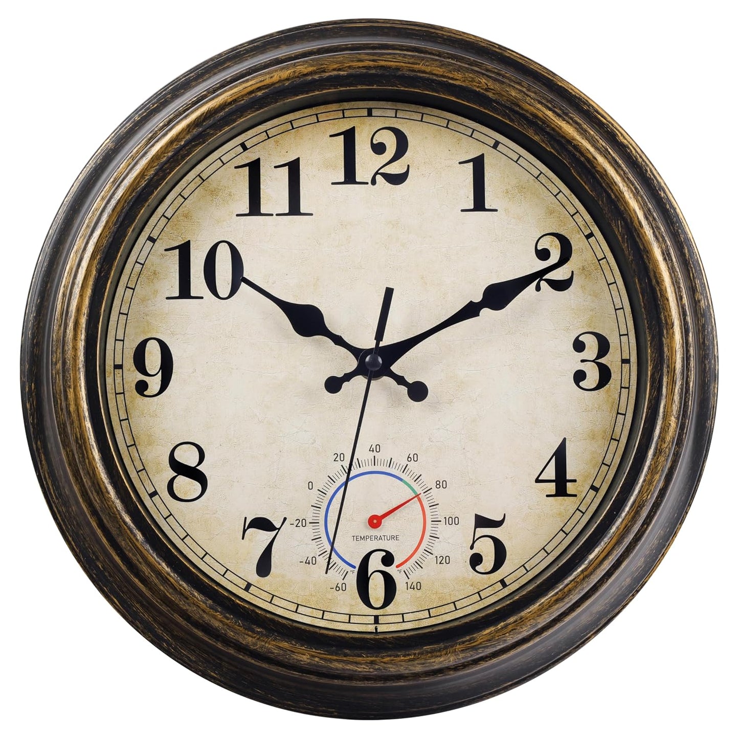 Outdoor Clocks Waterproof with Thermometer Vintage Wall Clock Decor for Bathroom Patio Pool Garden(12 Inch)