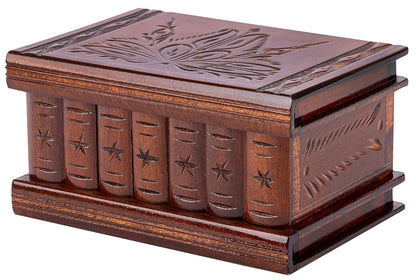 Puzzle Box with Hidden Compartments, Secret Lock and Key | Maple Wooden Puzzle Box in 5 Steps, Hand-Carved with Transylvanian Motifs for Adults and Kids. Ideal for Money and Gift Card