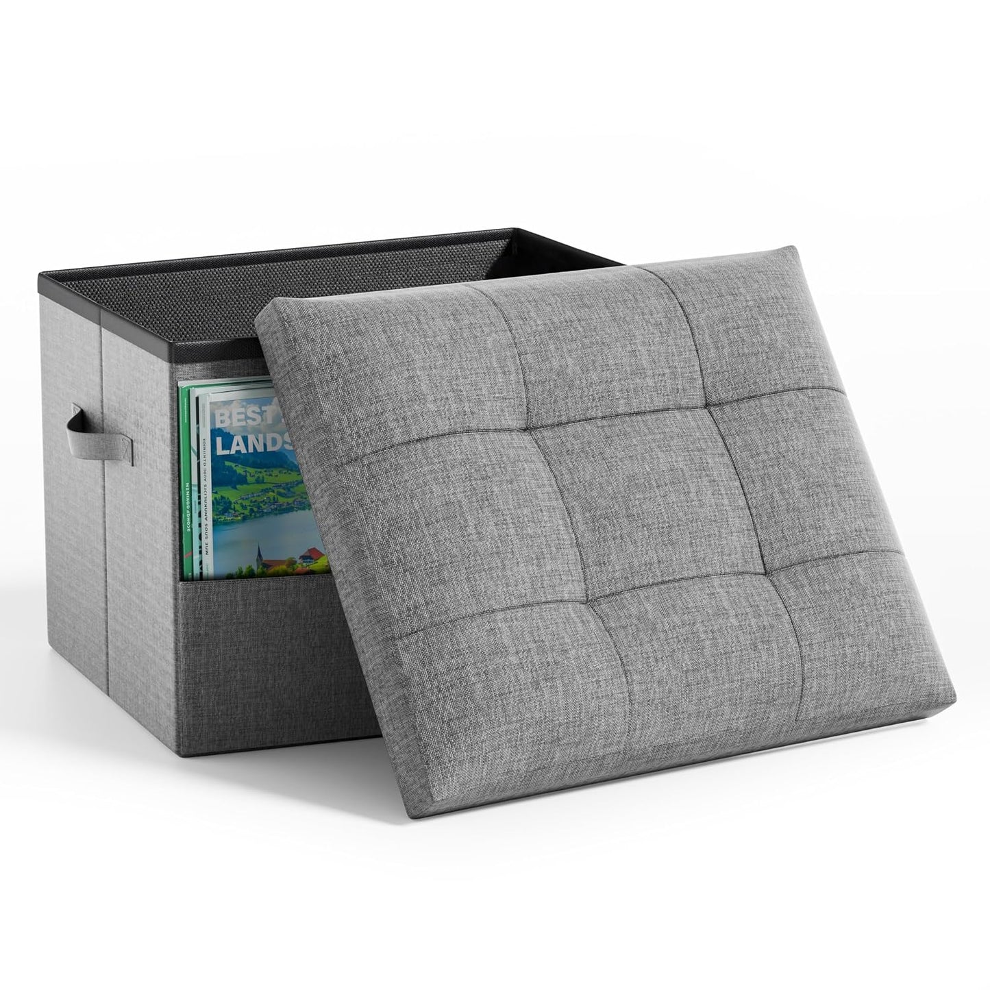 Dayacoco Storage Ottoman Foot Rest Stool, Holds Up to 350lbs, 43L, Foldable | Small Ottoman with Storage, Foot Rest Stool with Thicker Foam Padded Seat, 17x13x13in, Drak Gray