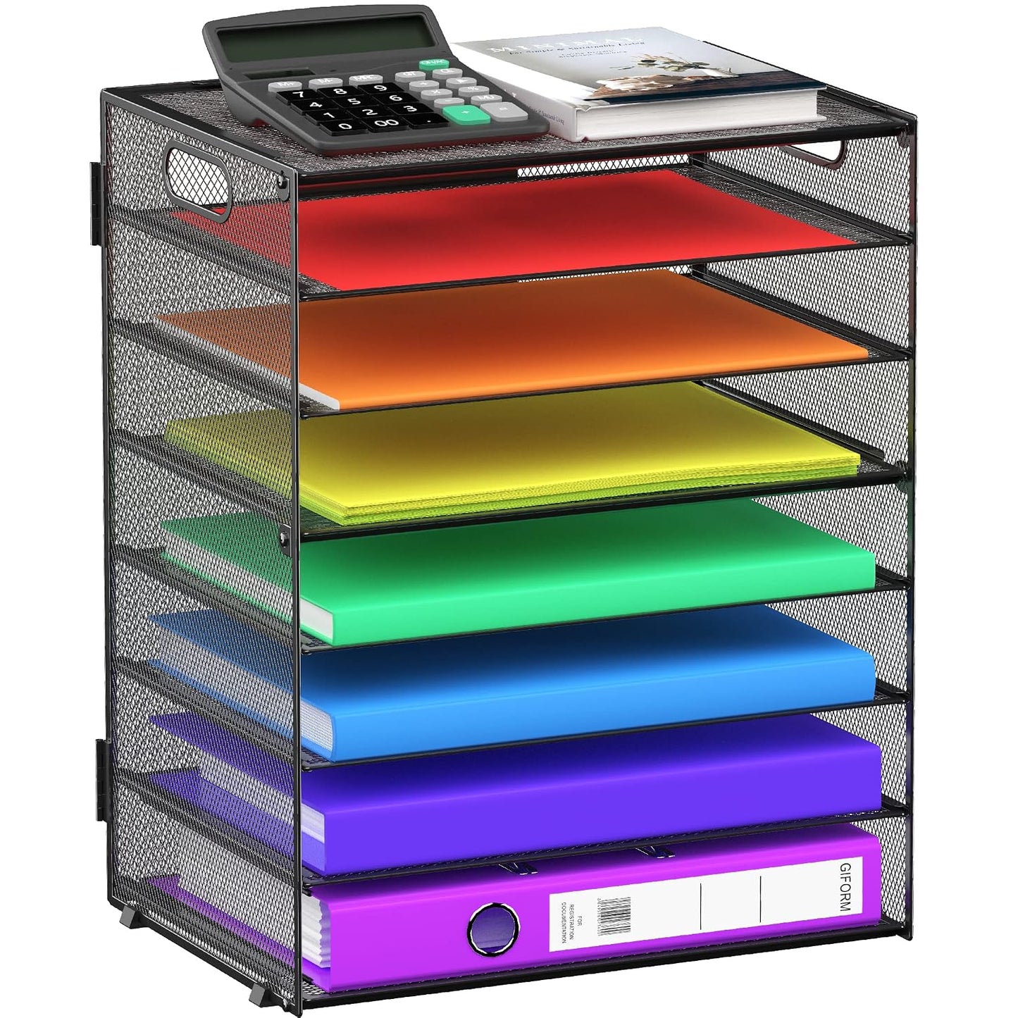 8 Tier Paper Letter Tray Organizer with Handles, Mesh Desk File Holder Storage Organization for Home School Classroom & Office (Black)