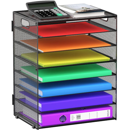 8 Tier Paper Letter Tray Organizer with Handles, Mesh Desk File Holder Storage Organization for Home School Classroom & Office (Black)