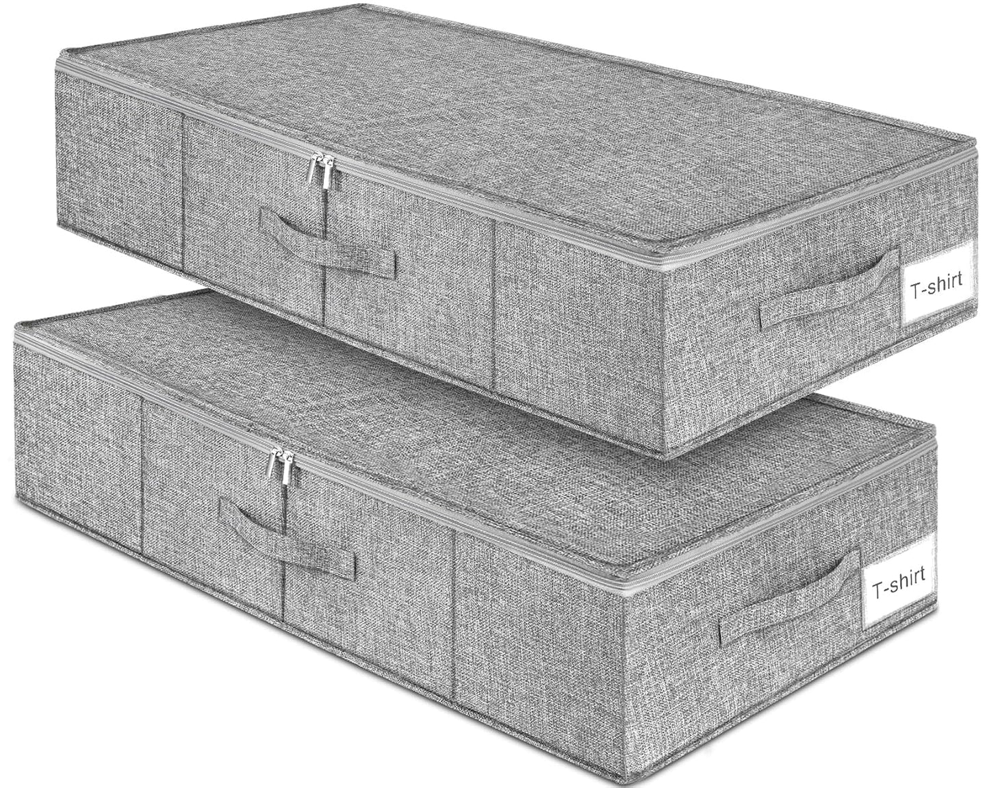 punemi 6.7 in Tall Sturdy Under Bed Storage Container with Lid, 2Pack, Gray | Stackable Clothes Storage Bag with Rigid Side and Bottom , for Blankets, Bedding& Shoes, Closet, Dorm & Bedroom Organization