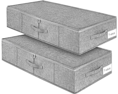 punemi 6.7 in Tall Sturdy Under Bed Storage Container with Lid, 2Pack, Gray | Stackable Clothes Storage Bag with Rigid Side and Bottom , for Blankets, Bedding& Shoes, Closet, Dorm & Bedroom Organization
