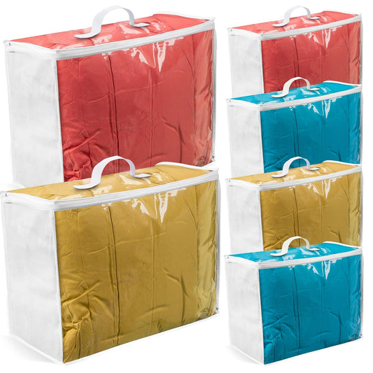 Clear Moving Bag (6-Pack) 20x20x8 - Zipper, Blankets, Breathable | Breathable Non-Woven Sides, Foldable, Comforters, Bedding, Clothes, Sweaters, College, Dorm, Packing
