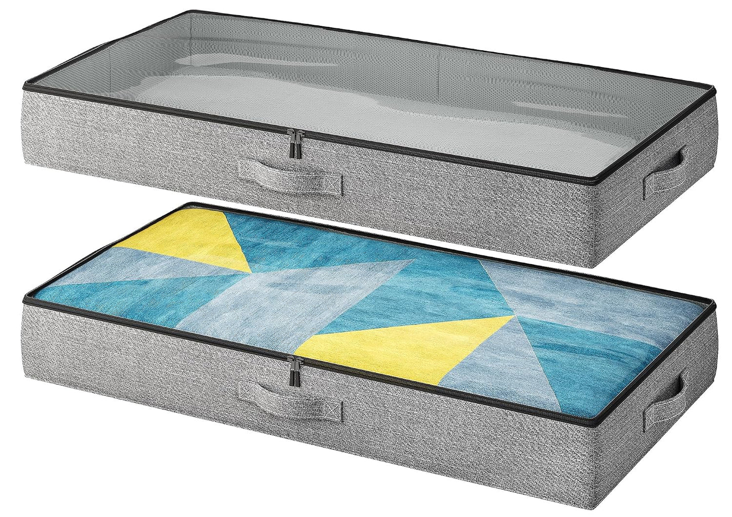 2-Pack Under Bed Storage Containers, 4.5 Inches Tall Clothes Storage, Grey | Low Profile Collapsible Underbed Organizer Bin with Sturdy Sidewalls/Bottom, Cotton-linen, For Seasonal Clothes & Bedding