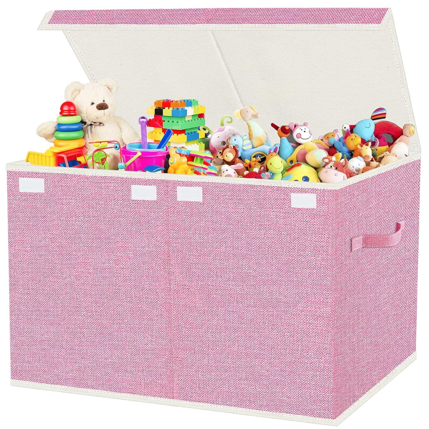 Toy Storage Box with Lid, Collapsible 82L Pink | 82L Large Bin (24.5"x13"x16") in Pink. 800D Oxford, Dual Handles, Folds Flat. For Nursery, Playroom, Bedroom