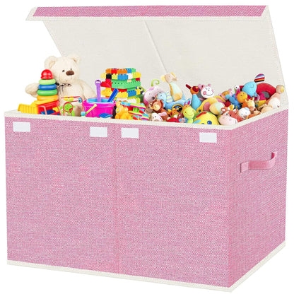 Toy Storage Box with Lid, Collapsible 82L Pink | 82L Large Bin (24.5"x13"x16") in Pink. 800D Oxford, Dual Handles, Folds Flat. For Nursery, Playroom, Bedroom