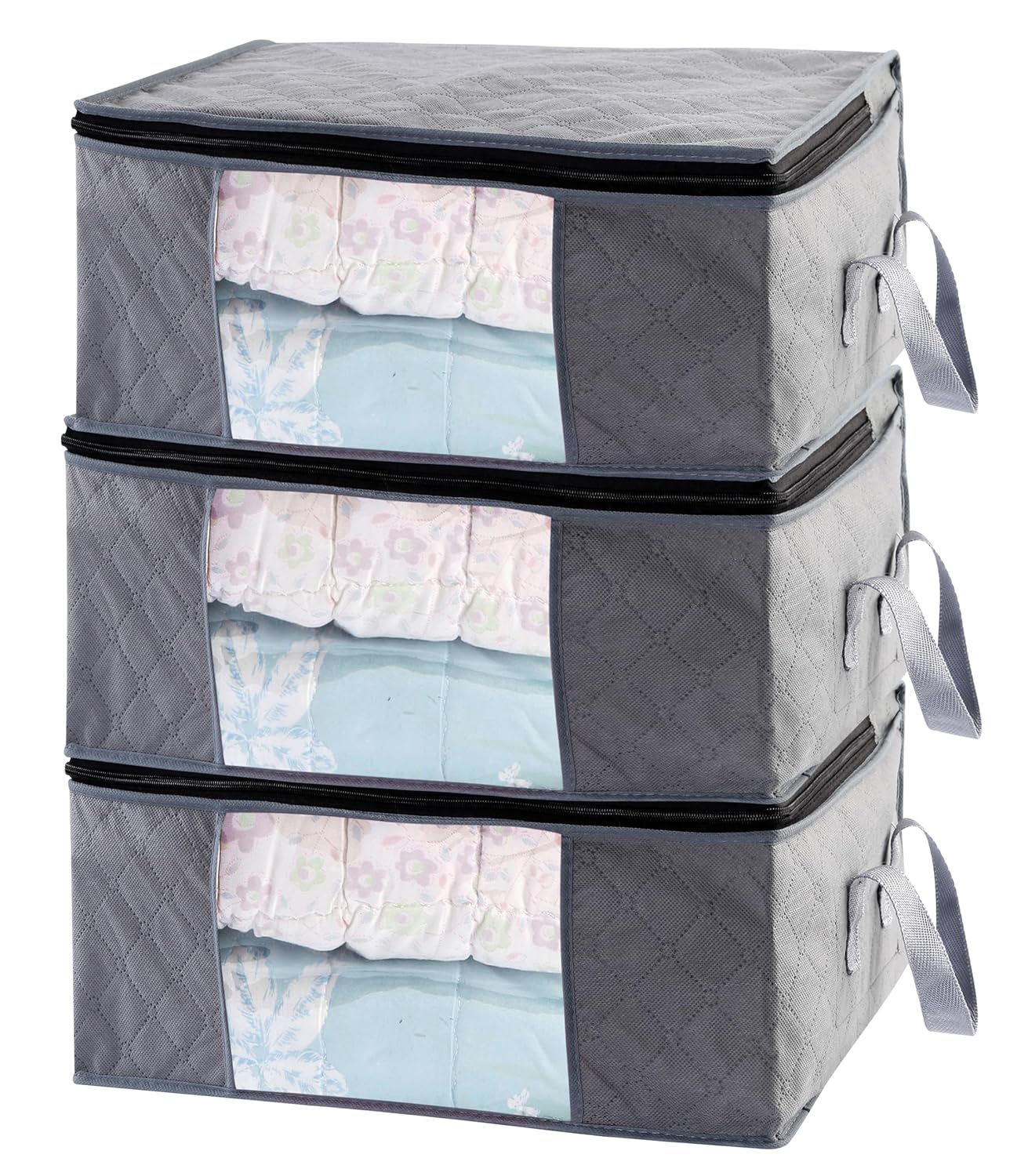 Storage Clothes Bins Closet Bags - 35L Containers Organizer Boxes Clothing Bin Organization for Organizing Blanket Pillow Sheet Sweater, Foldable Bedroom Small Storage Totes With Lids Zipper, 3pc Pack