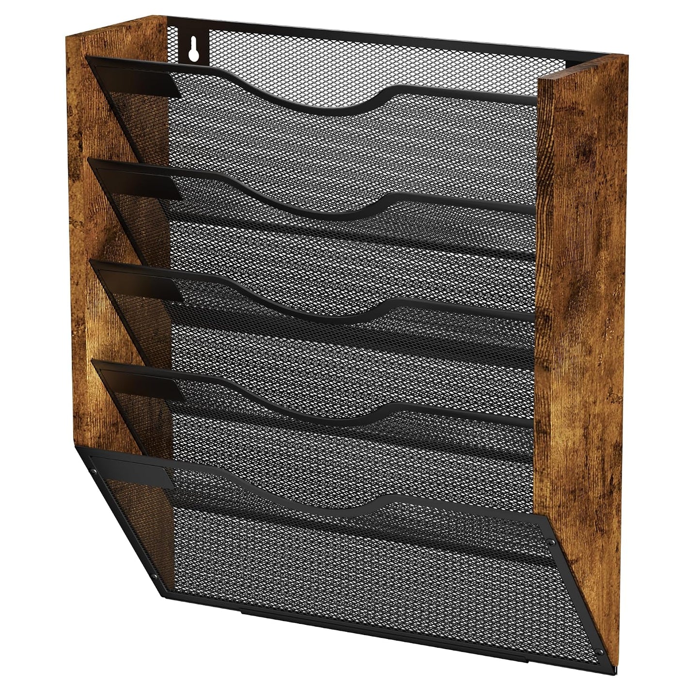 Ironwood Hanging Wall File Organizer, 5 Pocket Mesh Mail Organizer Wall Mounted with Nametag Label, Wall File Holder for Office Home School, Magazine Rack for Mail Paper Document Organization, Black