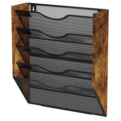 Ironwood Hanging Wall File Organizer, 5 Pocket Mesh Mail Organizer Wall Mounted with Nametag Label, Wall File Holder for Office Home School, Magazine Rack for Mail Paper Document Organization, Black