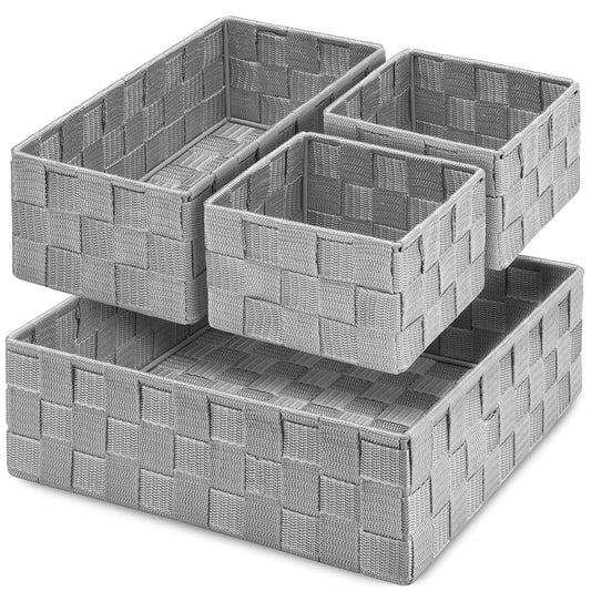 Drawer Organizer Bins,Woven Strap Storage Box Cube... (Light Grey)