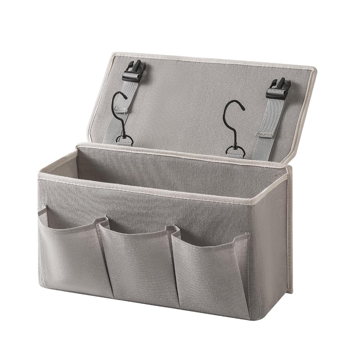 Bedside Caddy/Bedside Storage Organizer Hanging Bag with Three Options,Suitable for home beds, sofas, and dormitory beds—can hold magazines, books, phones, iPads, remote controls. (Gray)