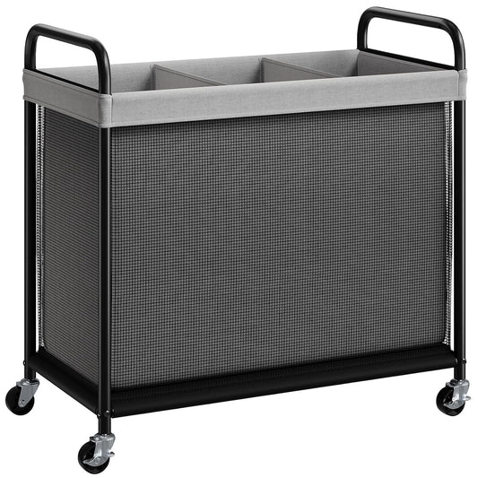 Laundry Hamper 3 Section, 120L Rolling Laundry Sor...