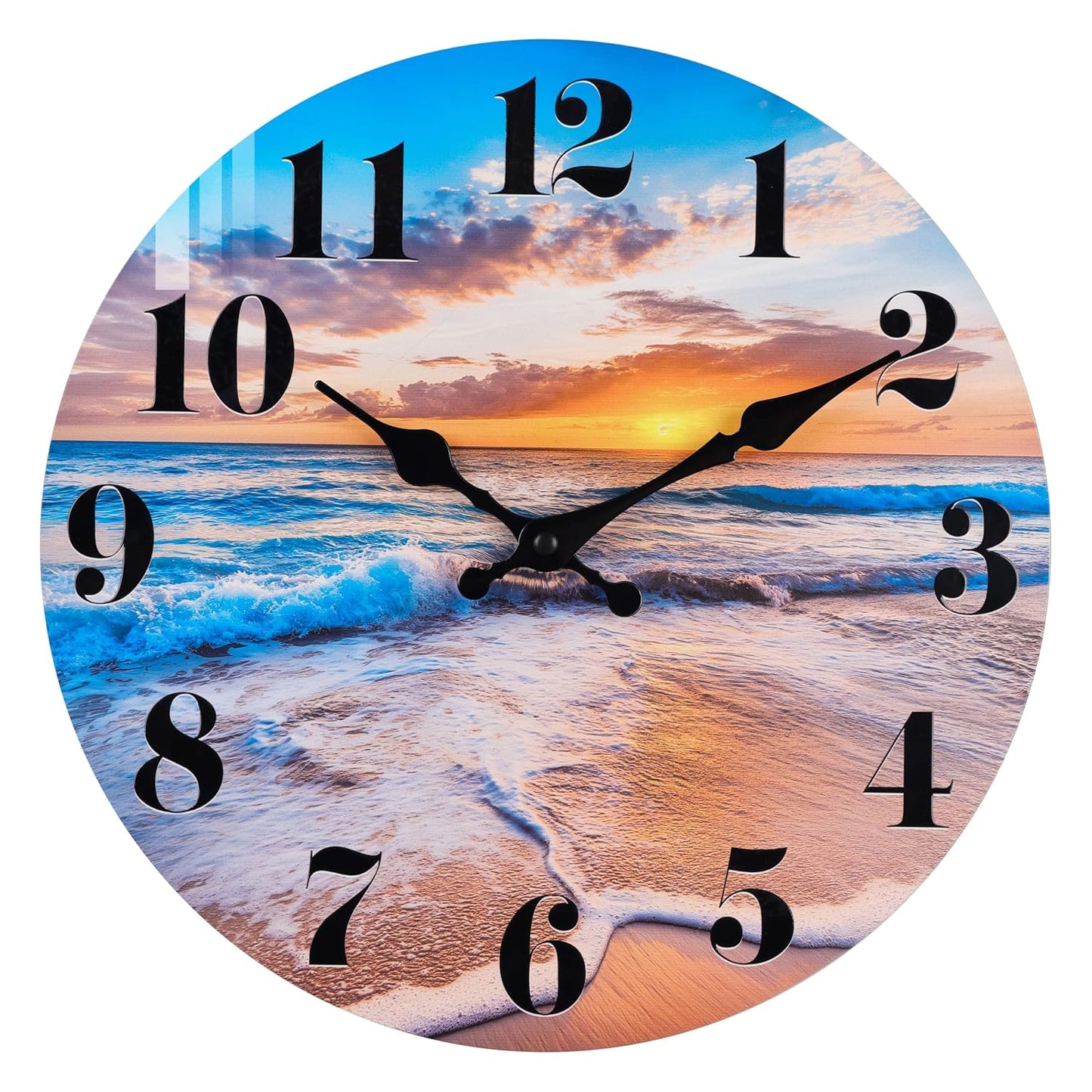 Beach Wall Clock Indoor Outdoor Sunset Waterproof Wall Clock Decor for Patio Pool Garden (12Inch,Coastal Theme)