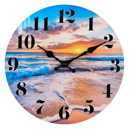 Beach Wall Clock Indoor Outdoor Sunset Waterproof Wall Clock Decor for Patio Pool Garden (12Inch,Coastal Theme)