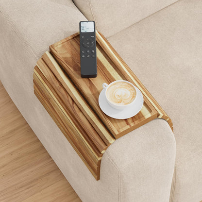 ZUJJAFY Sofa Arm Tray, Acacia Wood Folding Couch Armrest Table, Anti-Falling Armrest Tables Cup Holder for Snacks, Drinks, Beers, Phone, Control, Flexible and Portable, Anti-Slip Bottom