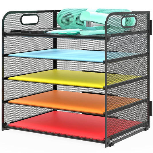 Letter Tray Paper Organizer 5-Tier Desk Organizer... (Black | Metal)