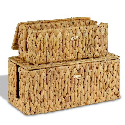 efluky 2 Pack Water Hyacinth Floor Cord Covers with Lid, Hand-woven Cable Management Box, 2 Open Slots Cord Box to to Hide USB Wire, Power Strip & Charger for Home & Office and Dorm, Natural