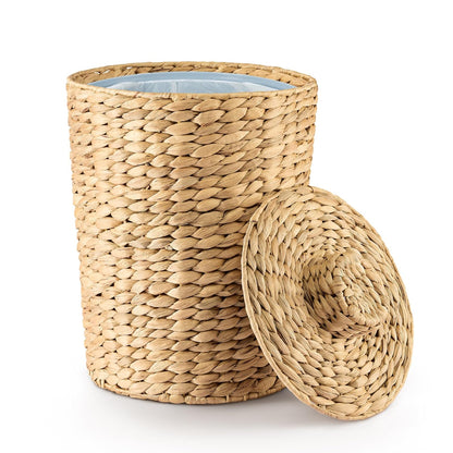 Tidita Water Hyacinth Bathroom Garbage Can with a Lid, 2 Gallon Capacity | Water Hyacinth, Iron Frame, Removable Liner, Compact, Handwoven Design, Boho Style, Kitchen, Bedroom, Office, No Assembly