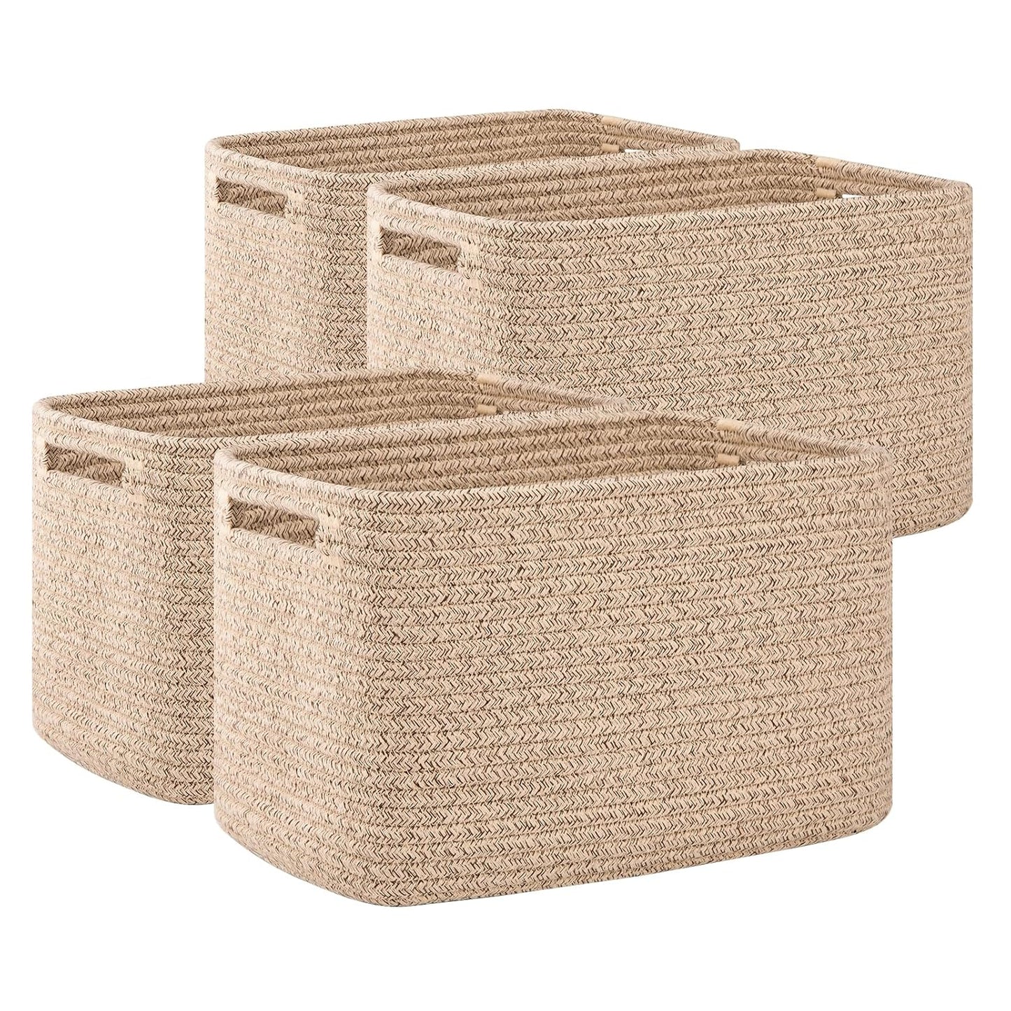 OIAHOMY 4 Pack Storage Baskets for Organizing, Cube Storage Bins for Shelves, Rectangle Storage Baskets With Handles, Woven Baskets for Storage, 12.7''Lx9''Wx7.8''H, Mixed Brown