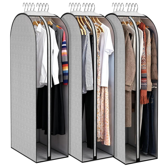 3 Pcs 10" Gusseted Garment Bags 40" & 50" PEVA Breathable Dust Cover | clothes storage bags,Garment Bags,Hanging Clothes Covers with Bedroom,Suits,Padded Clothes, Dress, Shirts, Sweaters, Keep Dry