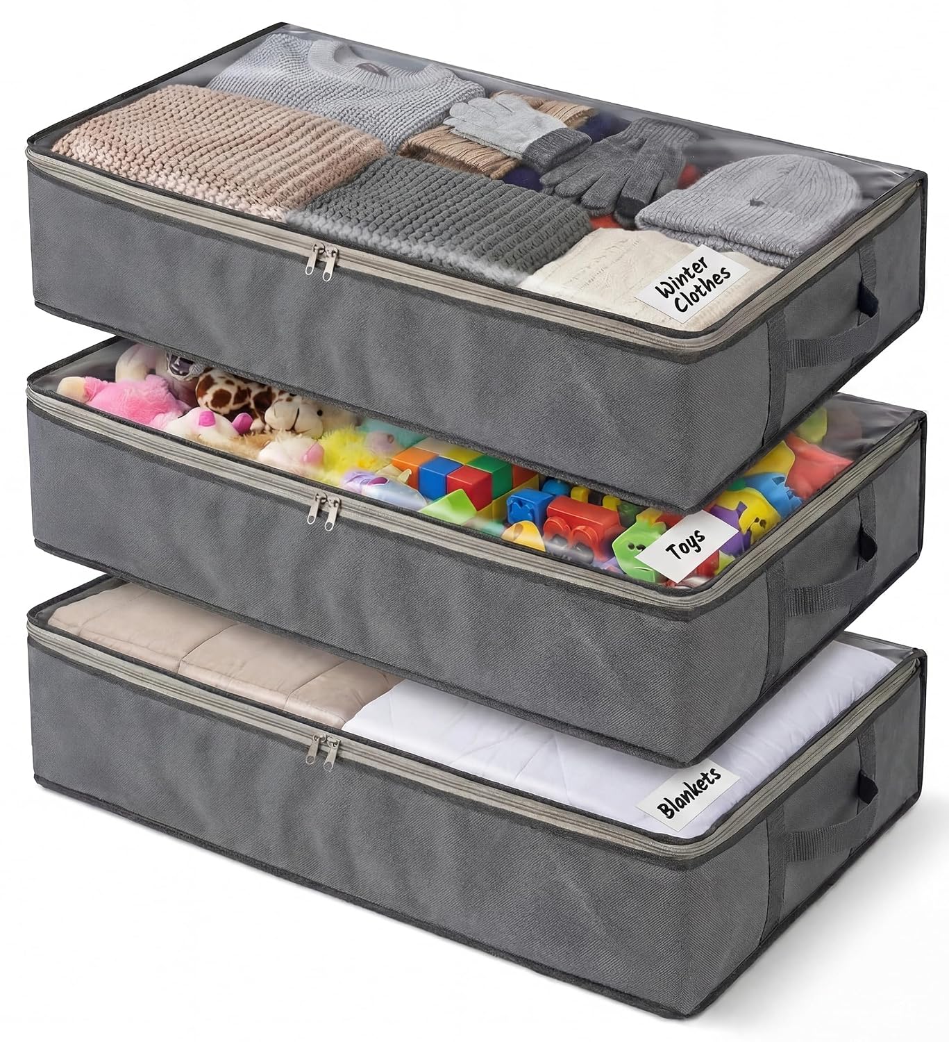 SmartCube Underbed Storage Bag 3 Large Under-the-B... (3 Count | Grey | Fabric,Plastic)
