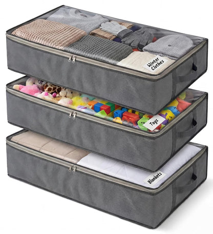 SmartCube Underbed Storage Bag 3 Large Under-the-B... (3 Count | Grey | Fabric,Plastic)