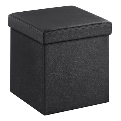 SONGMICS MAZIE Collection - 15 Inches Ottoman with Storage, Footstool, Storage Ottoman, Load 660 lb, for Dorm, Living Room, Bedroom, Synthetic Leather, Black ULSF101