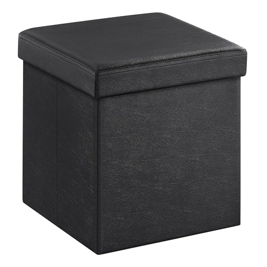 SONGMICS MAZIE Collection - 15 Inches Ottoman with Storage, Footstool, Storage Ottoman, Load 660 lb, for Dorm, Living Room, Bedroom, Synthetic Leather, Black ULSF101