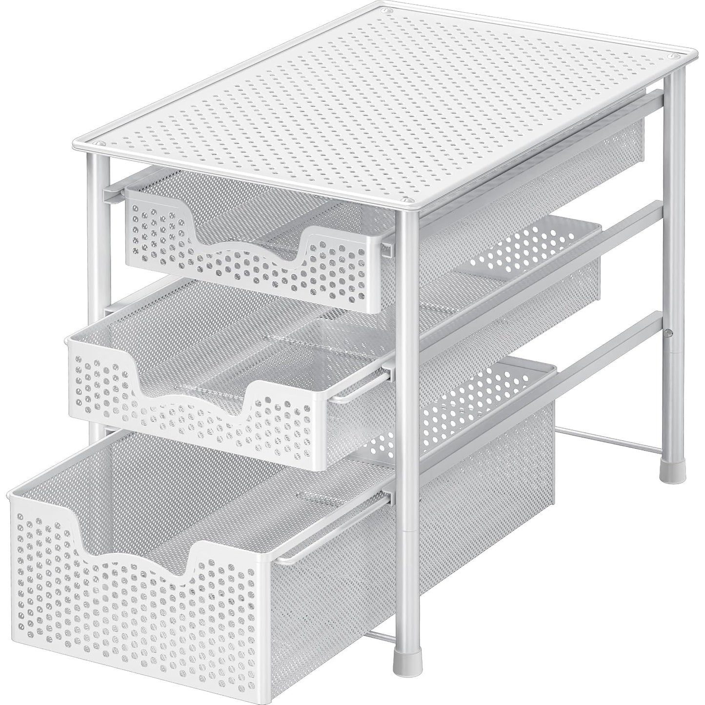 Simple Houseware 3 Tier White Alloy Steel Sliding Basket Organizer Drawer Cabinet | 3 Tier White Alloy Steel Sliding Basket Organizer Drawer Cabinet