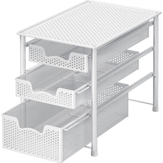 Simple Houseware 3 Tier White Alloy Steel Sliding Basket Organizer Drawer Cabinet | 3 Tier White Alloy Steel Sliding Basket Organizer Drawer Cabinet