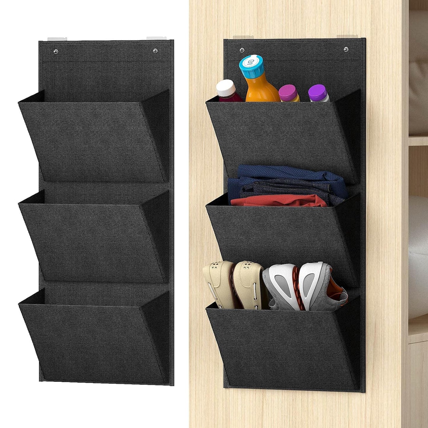Wall Mounted Hanging Organizer 2Pack,Shoes Rack/Can Store 6Pairs of Plus-Size Sneakers,Also Stores Boots.with Sticky Hanging Mounts, Shoes Holder,Door Shoe Hangers (SM08-Black-2)