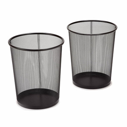 2-Pack 6-Gallon Round Steel Mesh Trash Can, Recycling Wastebasket, Black | Versatile and ventilated bin measures 13.75" high with a 11.5" top diameter
