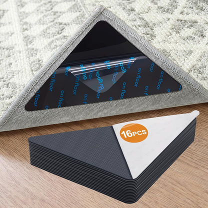 16 Pcs Rug Tape,Anti Slip Rug Pads Grippers for Hardwood Floors and Tiles,No Residue,Reusable Carpet Tape for Area Rugs, Double-Sided Adhesive Rug Stickers