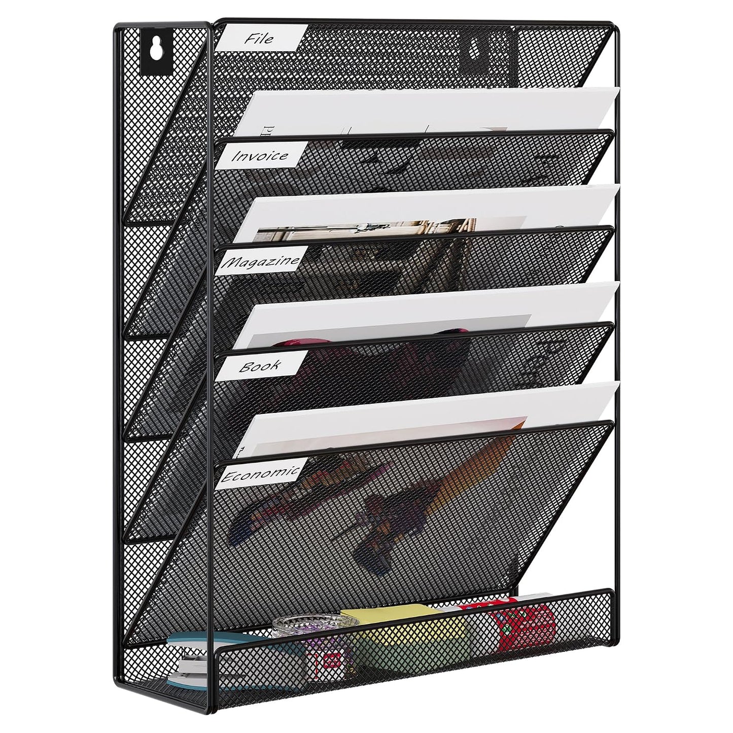 EasyPAG 5 Tier Wall File Holder, Mesh Hanging Folder Organizer with Classify Label, Versatile Desk File Holder, Vertical Wall Mounted Mail Organizer for Office Home Cubicle, Black