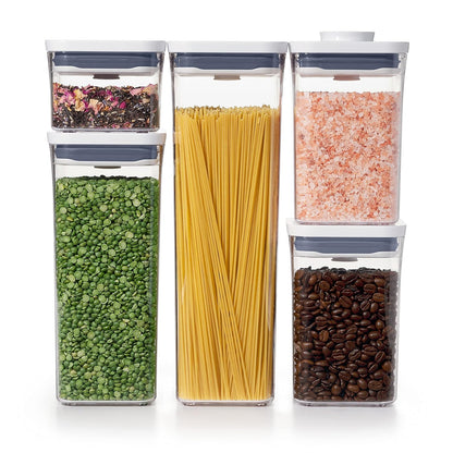 OXO Good Grips POP Airtight Food Storage Containers for Pantry, 5-Piece Set | Airtight Seal, Push-Button Open and Close, Stackable, Multiple Size Containers for Cereal, Flour, Sugar Storage