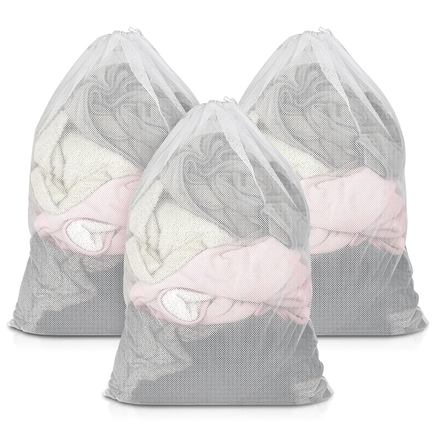 3 Pack Mesh Laundry Bags 23x34 Inch Drawstring Locking for Travel Home | mesh bags with locking drawstring, Tear-resistant for blankets & towels, Lightweight foldable for travel/dorm