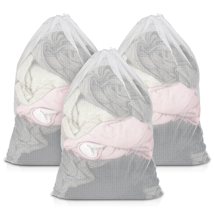 3 Pack Mesh Laundry Bags 23x34 Inch Drawstring Locking for Travel Home | mesh bags with locking drawstring, Tear-resistant for blankets & towels, Lightweight foldable for travel/dorm
