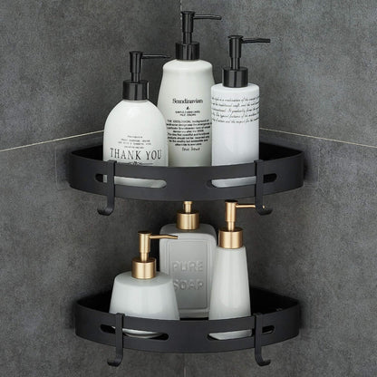 Adhesive Corner Shelf Bathroom Shower Caddy Organizer for Kitchen Toilet No Drilling 2-Tier Bathroom Corner Shelves Shower Caddies | For Kitchen Toilet No Drilling 2-Tier Bathroom Corner Shelves Shower Caddies Black