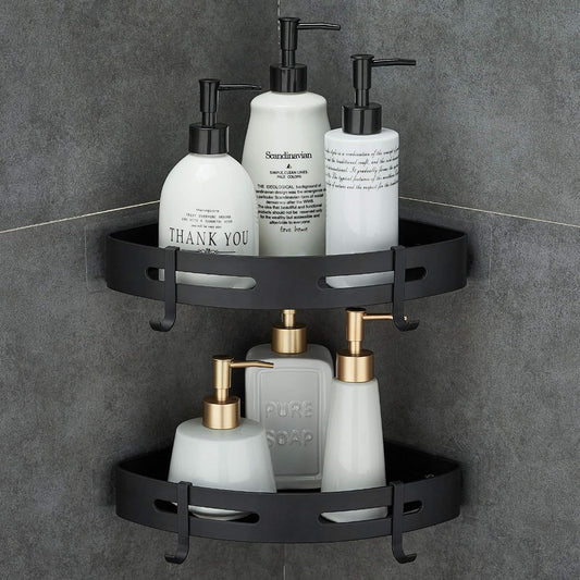 Adhesive Corner Shelf Bathroom Shower Caddy Organizer for Kitchen Toilet No Drilling 2-Tier Bathroom Corner Shelves Shower Caddies | For Kitchen Toilet No Drilling 2-Tier Bathroom Corner Shelves Shower Caddies Black