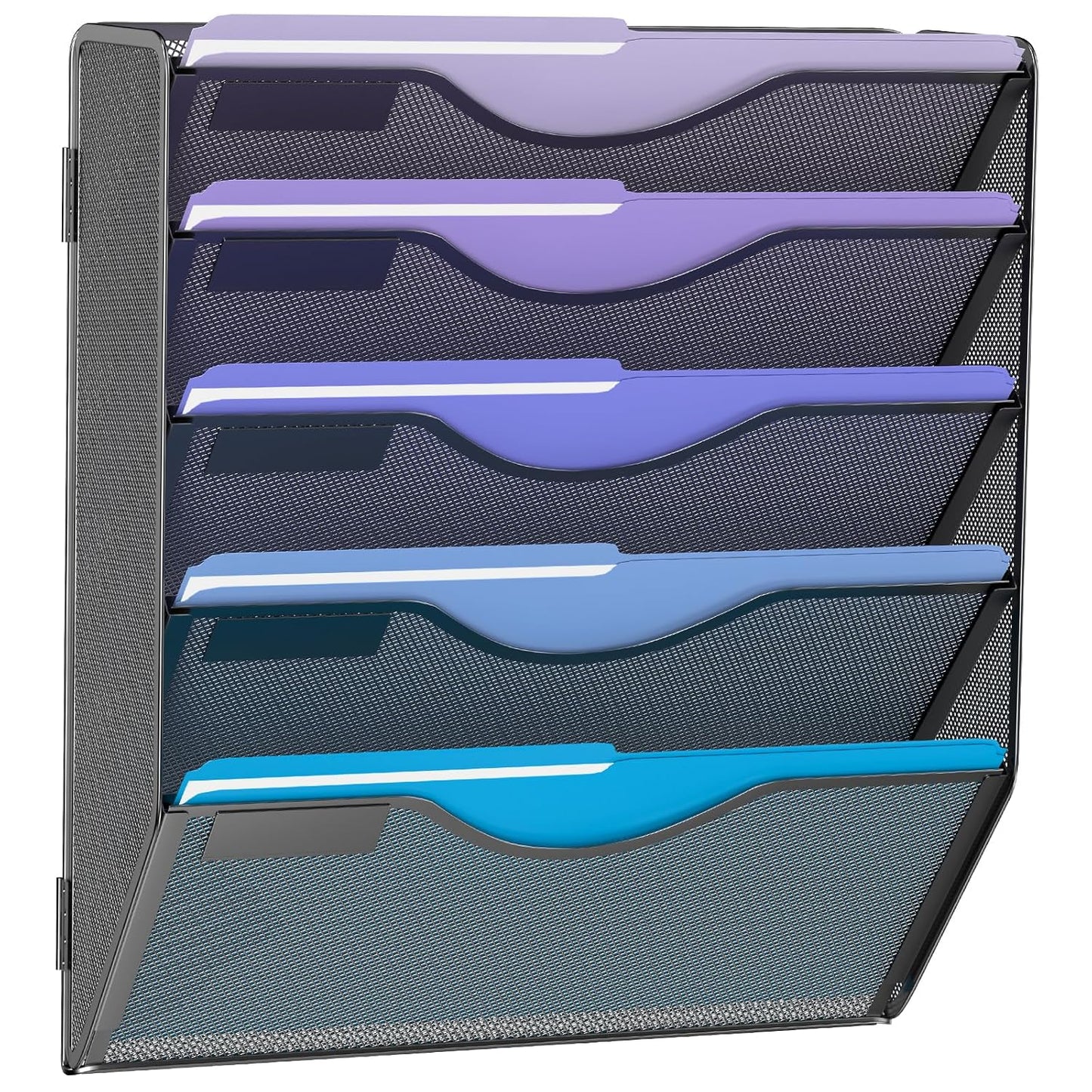 5 Tier Hanging Wall File Organizer, Mesh Mail Paper Orgnization Hanging File Folder Holder for Home Office, Black
