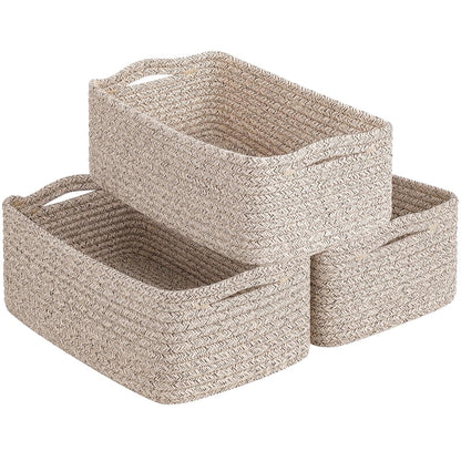 Goodpick 3Pack Rope Storage Baskets for Shelves Organizing, 11 x 7 x 4.5 in | Woven Baskets for Closet Fit Bedroom Lving Room, Small Baskets for Gift Empty, Dog Toy Basket for Pets, White & Light Gray