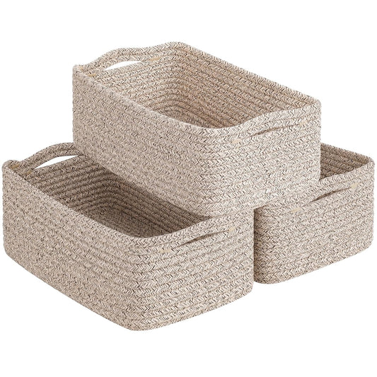 3Pack Rope Storage Baskets for Shelves Organizing,... (White & Brown | Cotton)